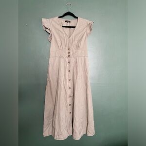 Quince- Vintage Wash Tencel Button Front Midi Dress- Olive (M)